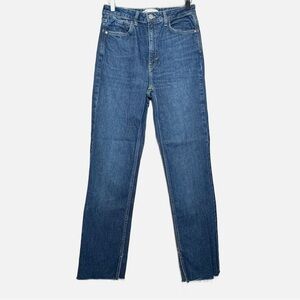 Zara Women's high rise waist Straight Leg Blue Jeans split raw hem size 4